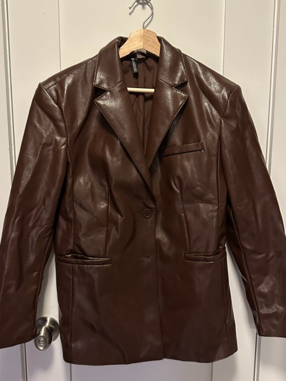 H&M Vegan Leather Brown Blazer XS